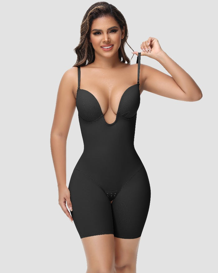 Damen U-Plunge Trägerlos Bodysuit Bauchkontrolle Integriertem BH Shapewear