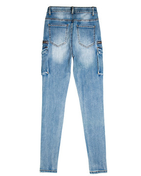 Skinny Jeans im Vintage Waschung Look mit Mehreren Taschen