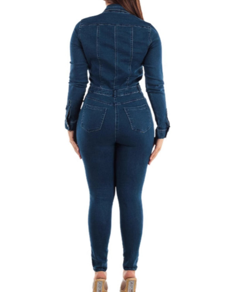 Einteiliger Jumpsuit für Damen Po Lifting Jeans mit Mehreren Taschen