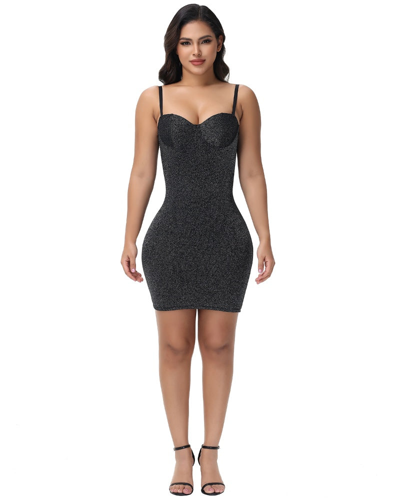 Sexy Glitzer Metallic Cami Bügel Push-Up Bodycon Mini Kleid