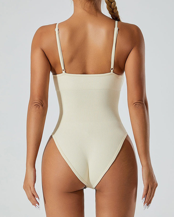 Sexy Gerippter Ärmelloser Einfarbige Spaghettiträgern Bodysuit Shapwear Für Damen