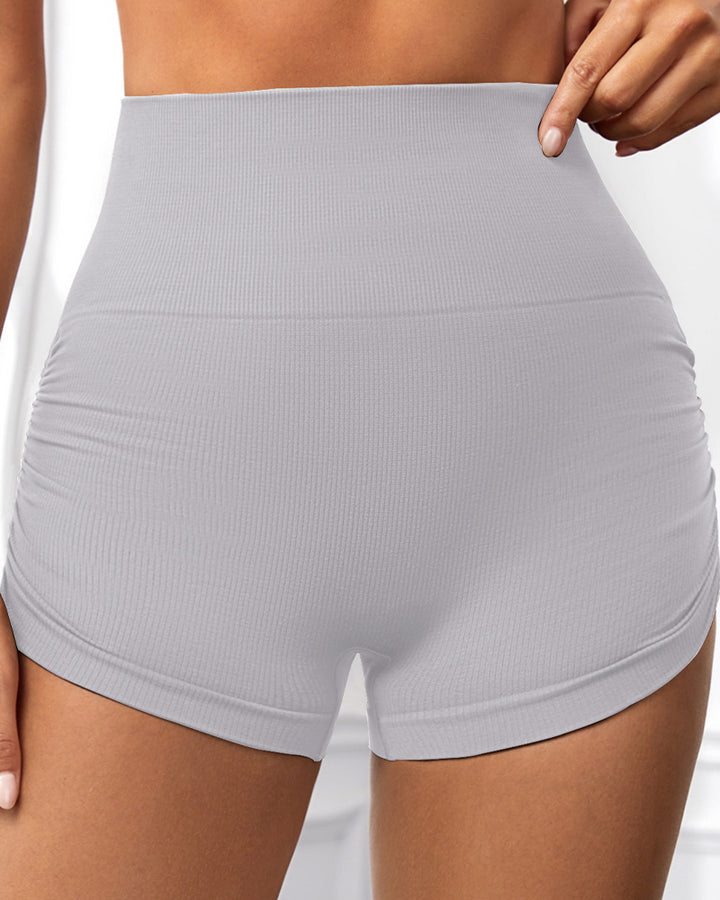 Seitlicher Kordelzug Hohe Taille Einfarbige Yoga Shorts mit Fäden