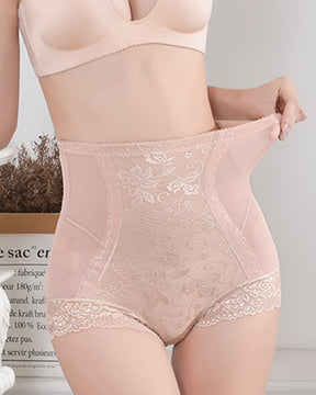 Hohe Taille Florale Spitze Bauchweg Shapewear Slip Atmungsaktiv Formend Unterwäsche