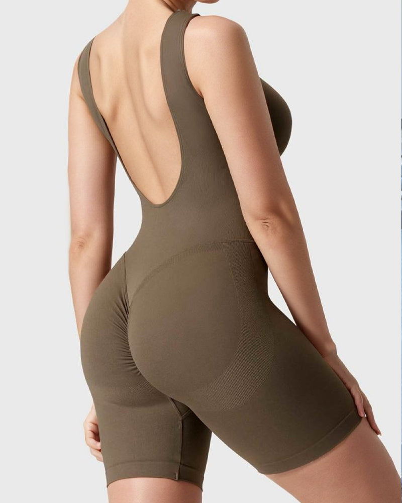 Mittlerem Oberschenkel Niedrigem Rücken Jumpsuits Nahtloser Dehnbarer Rompers Bodysuit