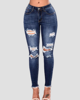 Skinny Jeans mit Hoher Taille Dehnbar Weich und Slim Fit Retro Distressed Jeans