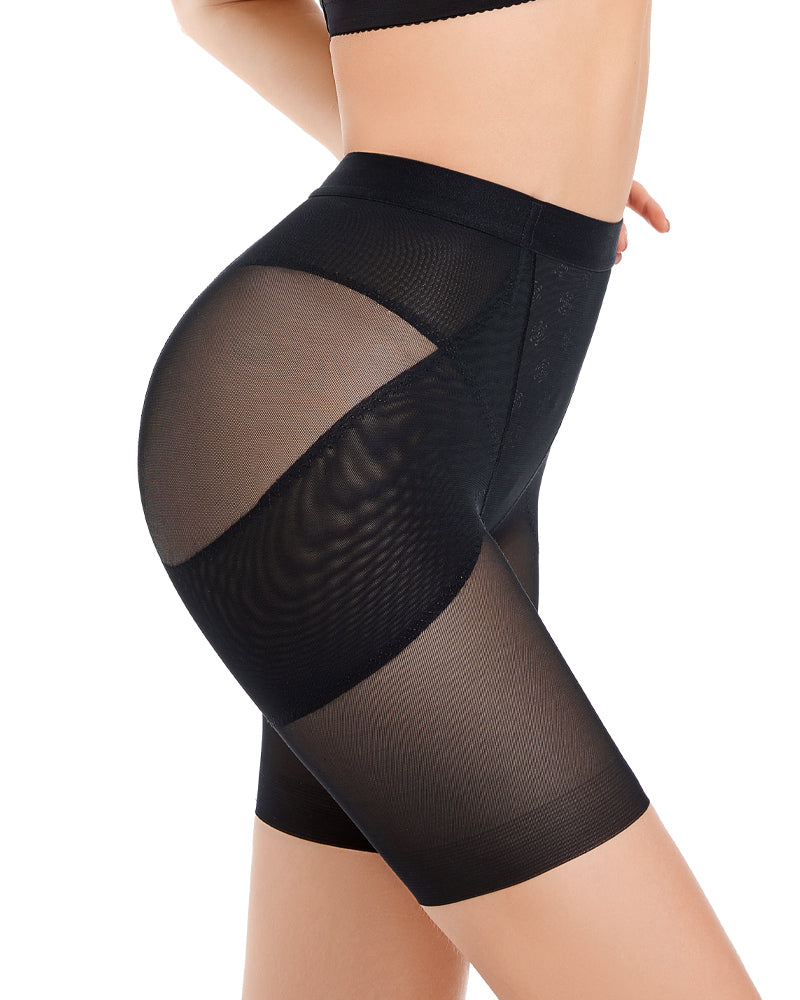 Hoher Taille Mesh Shapewear Shorts Bauchkontrolle Gürtel Shaping Unterwäsche