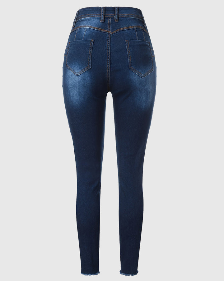 Hoch Taillierte mit Diamanten Besetzte Perlenbesetzte Hip Lift-Jeans mit Hoher Elastizität