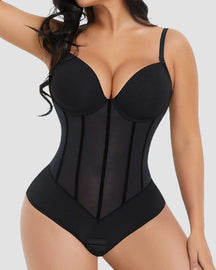 Damen Bauchweg Tanga Durchsichtiges Mesh Korsett-Oberteil Rückenfreier Bodysuits