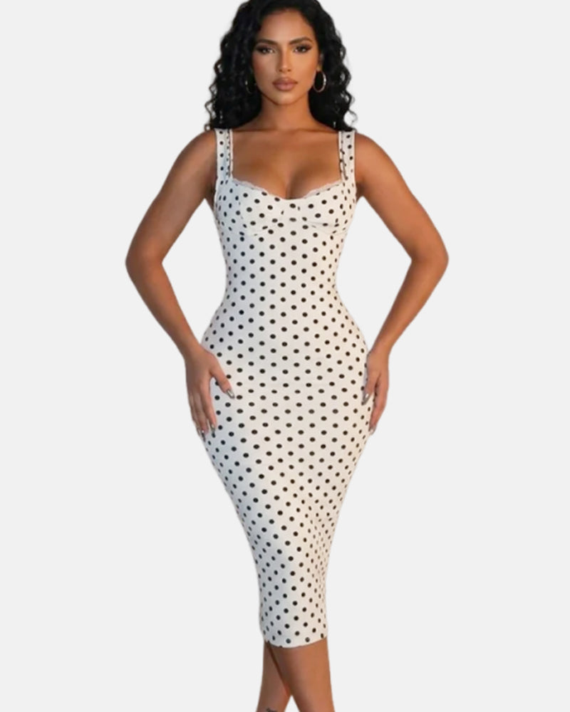 Women's Sexy Slim-Fit Stretchy Classic Polka Dot Hourglass Maxi Dress