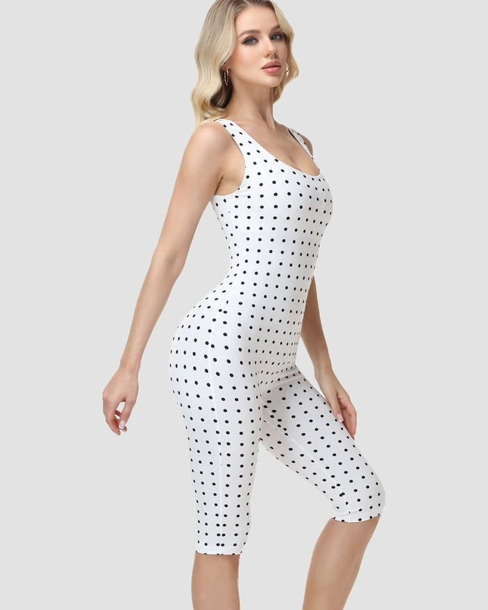 Polka Dot Square Neck Capri Jumpsuit with Hourglass Detachable Corset Two-Piece Set