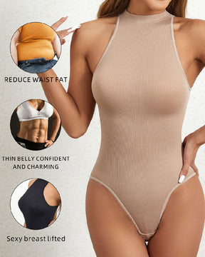 Damen Einteiler Hochkragen Sexy Geripptem Ärmelloses Racerback Shapewear Bodysuit