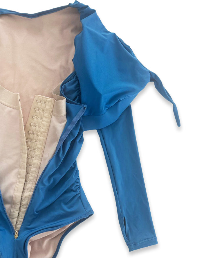 Shapshe® Blauer Langen Ärmeln Badeanzug Integriertem Shapewear Bademode Für Mollige