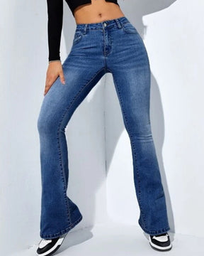 Gerade Jeans mit Hoher Taille und Schmaler Passform Sowie Vielseitige Elastische Schlaghose