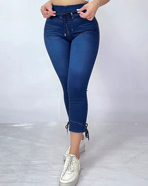 Damen Skinny Jeans mit elastischem Bund und mittlerer Elastizität und hoher Taille