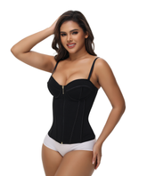 Damen Sexy Reißverschluss Vorne Stäbchen Überbrust Spaghettiträger Korsett Bustier Tops