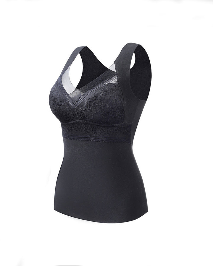 2-in-1 Thermo Unterwäsche Weste V-Ausschnitt Nahtlos Integrierter BH Tank Tops