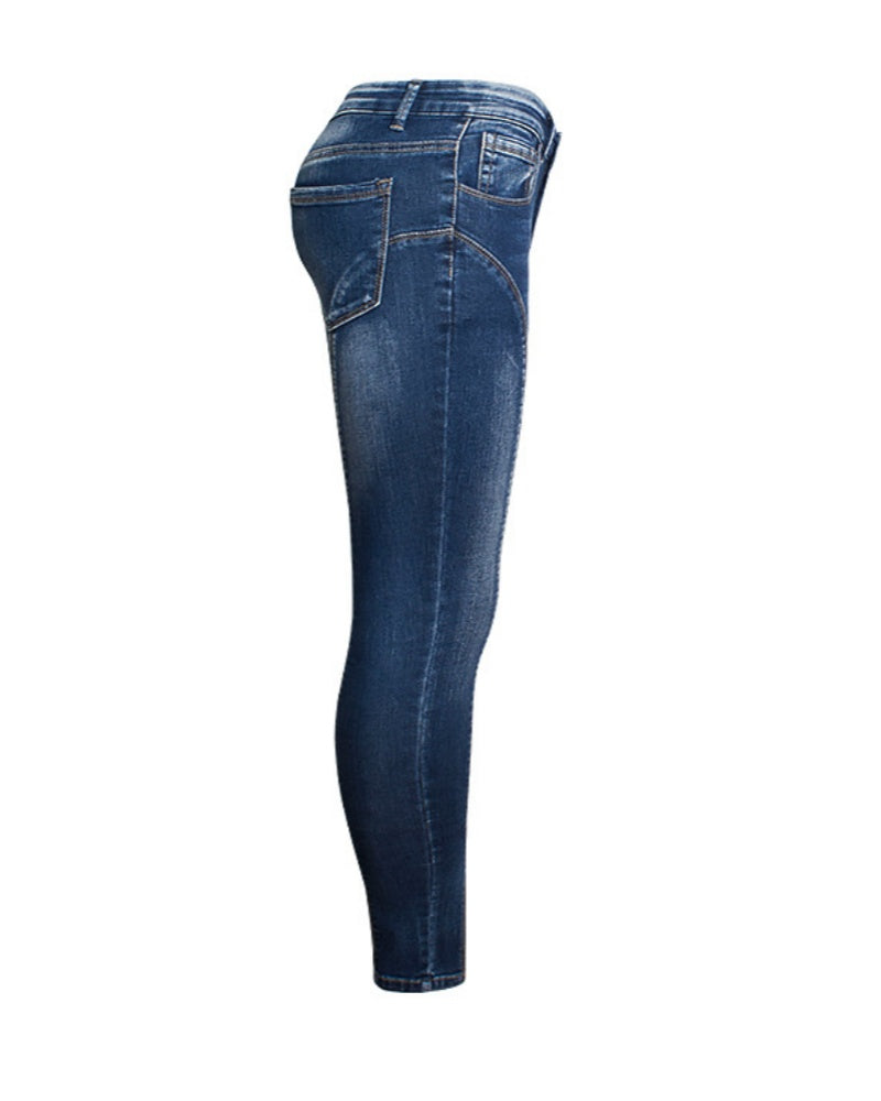 Mittelhohe Elastische Schlitze Neun Punkt Skinny Jeans für Damen