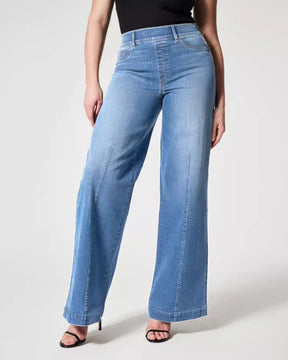 Jeans mit Weitem Bein Mittlerer Taille und Hohem Gummibund