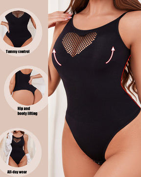 Sexy Ausgehöhltem Herz Vorne Bodysuit Nahtloser Tiefem Rücken Tanga Body Shaper