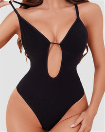 Tiefes U Plunge Rückenfreier Tanga Bodysuit Bauchweg Hochzeit Shapewear