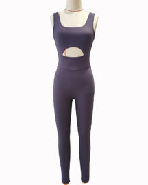 Damen Einteiliger V-Rücken Ärmelloser Jumpsuit Stretch Ausgehöhlter Sport Overall