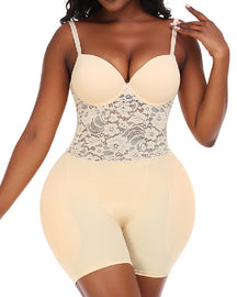 Rückenfreie Push-Up BH Spitze Bauchweg Offenem Schritt Shapewear Mit Abnehmbaren Po-Polstern