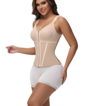 Damen Stäbchen Latex Reißverschluss Korsett Bauchkontrolle Body Shaper Weste Mit BH