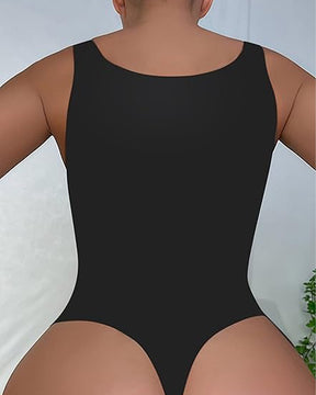 Nahtloser Einfarbige Tanktop Stretch Eckigem Ausschnitt Tanga Shapewear Bodysuit