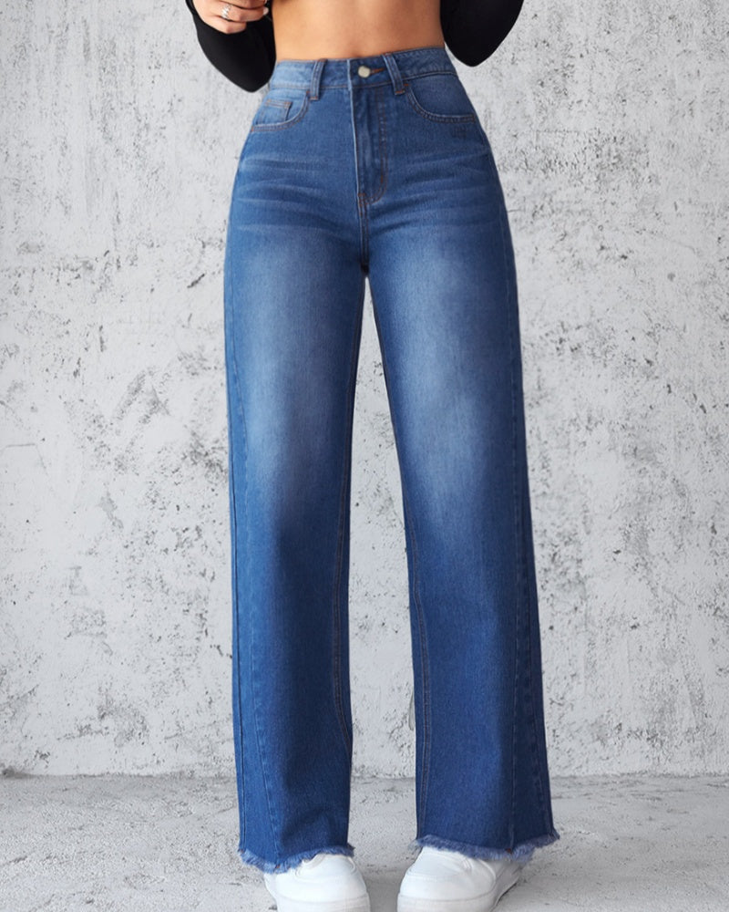 Elegante Jeans mit Geradem Bein und Weitem Bein Ohne Stretch