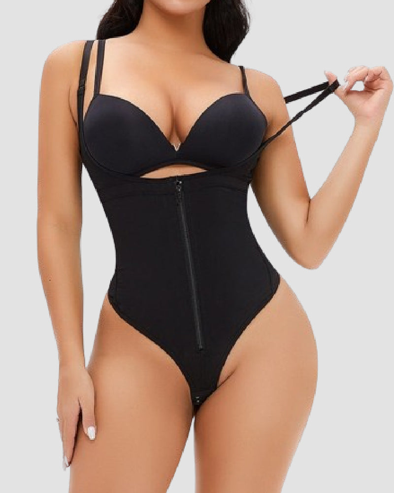 Damen Sexy Bauchweg Offen Brust Shapewear Reißverschluss Tanga Fajas In Übergröße