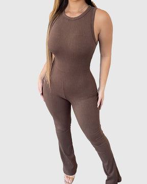 Bequemer ärmelloser Jumpsuit mit Hoher Taille und Ausgestelltem Design