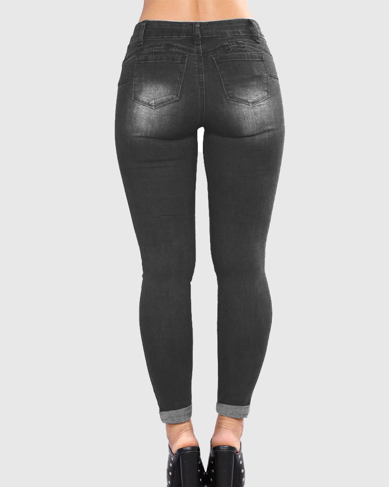 Slim Fit Hip Lift Skinny Jeans mit Löchern für Damen