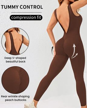 Einteiliger Jumpsuit mit Tiefem V-Ausschnitt Elastische Strumpfhose Schnelltrocknende Yoga-Kleidung