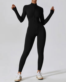 Einteiliger Athleisure Jumpsuit Lange Ärmel Frontreißverschluss Voll Bodysuit