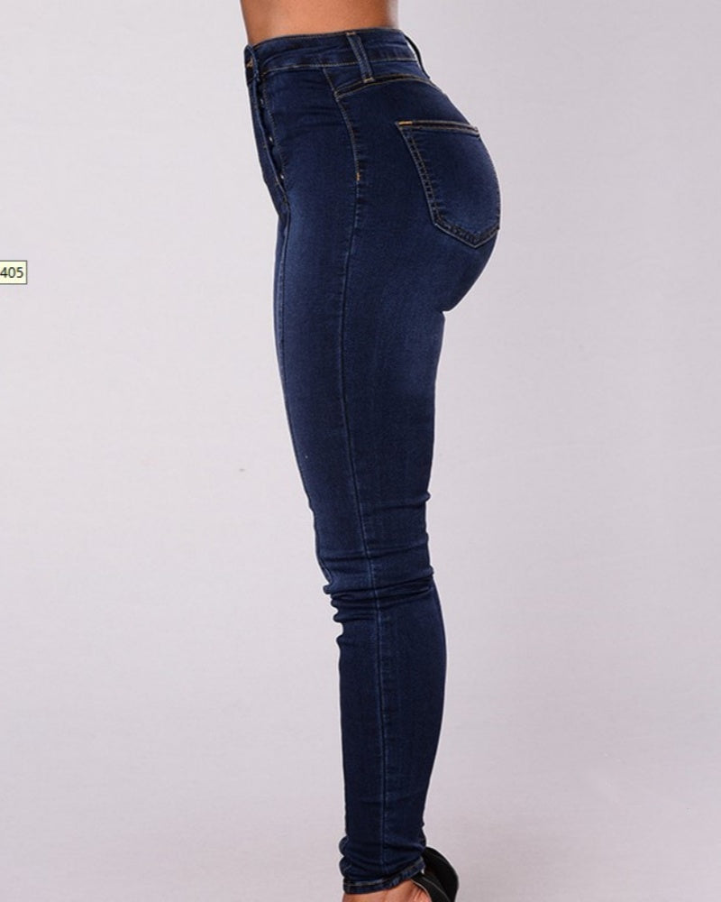 Trendy Zweireihige Mehrknopf Slim-Fit Stretch Jeans