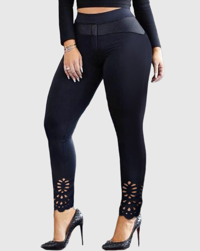 Schwarze Leggings mit Hohlsaum für Damen