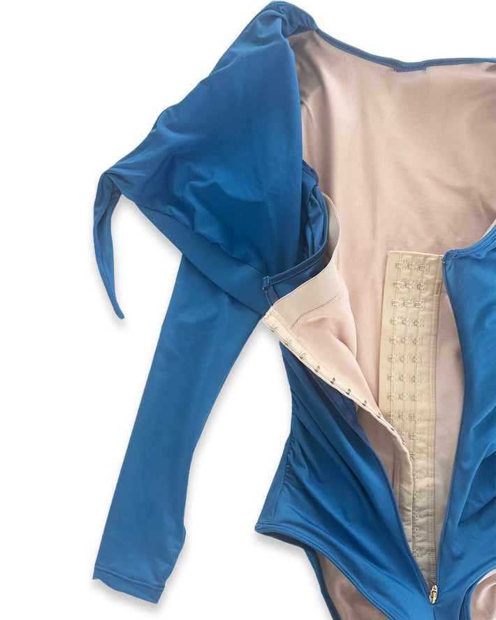 Shapshe® Blauer Langen Ärmeln Badeanzug Integriertem Shapewear Bademode Für Mollige