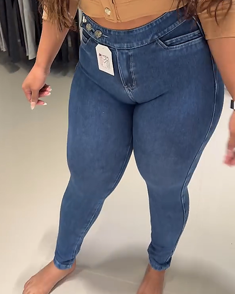 Jeans mit Hoher Taille Verstellbarem Hüftlifting und Bauchkontrolle (Vorverkauf)