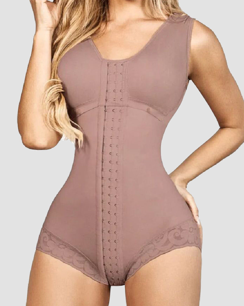 Damen Haken- und Ösenverschluss Brustunterstützung Shapewear  Bauchweg Dreieck Bodysuit