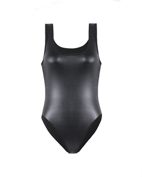 Damen U-Ausschnitt Leder Ärmellos Bodysuit Tank Tops Dehnbar Body Shaper