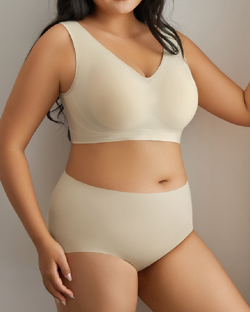 Damen Bügelloses Unterwäsche Set Nahtlose Komfort Alltag BHs Mit Hoher Taille Slips