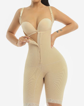 Ganzkörper Fajas Colombianas Reißverschluss Bauchweg Offener Schritt Shapewear Bodys