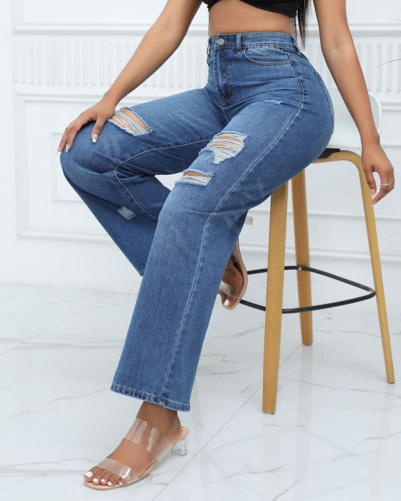 Elegante Jeans mit Weitem Bein und Hoher Taille