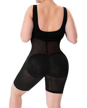 Damen Ärmelloses Tank Midi Shapewear Kleid Doppellagig Bauchweg Bodysuit Kleid