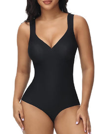 Damen Bauchweg Nahtloser Sommer Eisseide Bodysuit Kompressions V-Ausschnitt Body Shaper