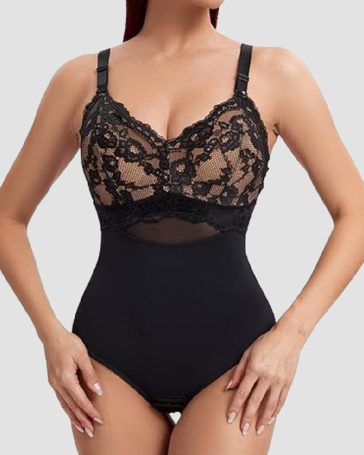 Nahtloser Spitzen Schlankmachender Bodysuit Bauchkontrolle Tanga Shapewear Mit BH