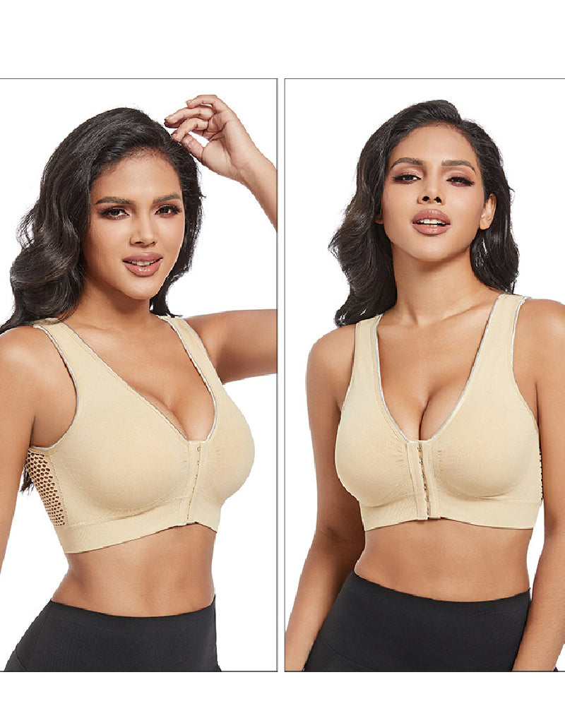 Shapshe® Damen Frontschnalle Hohl Atmungsaktiv Bügellos Sport BH In Übergröße
