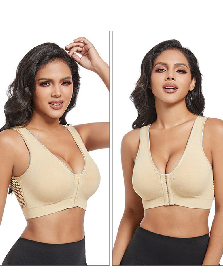 Shapshe® Damen Frontschnalle Hohl Atmungsaktiv Bügellos Sport BH In Übergröße
