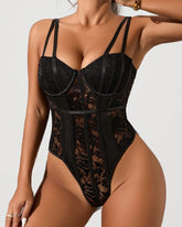 Damen Sexy Spitzen Patchwork Bodysuit Netz Bustier Atmungsaktive Überbrust Shapewear