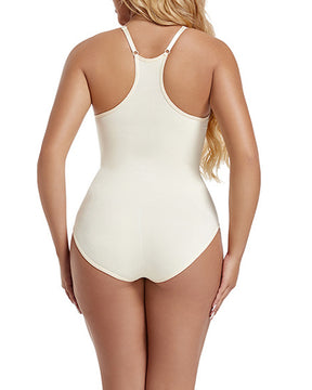 Damen Nahtloser Racerback Bodysuit Bauchkontrolle Gerippt Einfarbig Shapewear